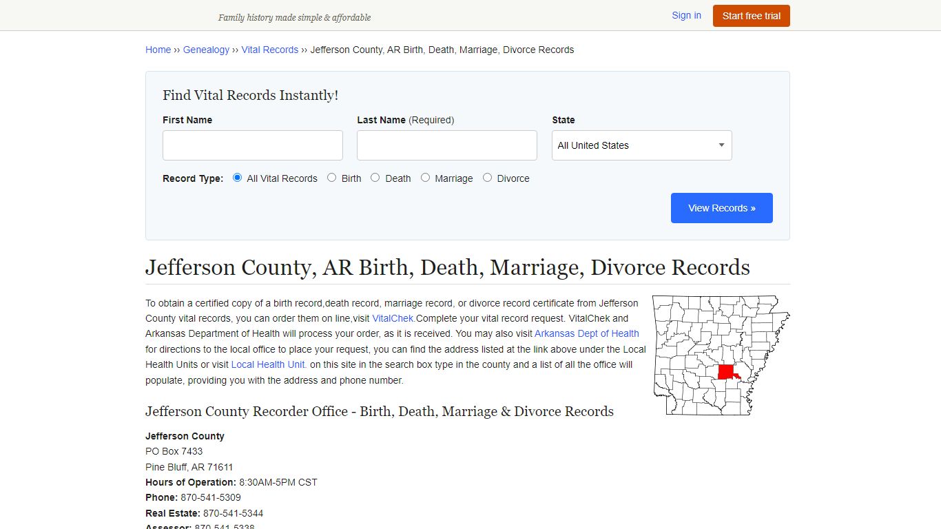 Jefferson County, AR Birth, Death, Marriage, Divorce Records